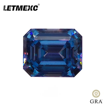 Letmexc שנוצרו במעבדה יהלום כחול Moissanite אבנים רופפים אמרלד VVS1 עם הגר 