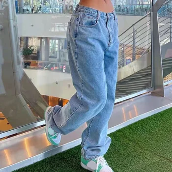 2023 מותן נמוכה מכנסי ג 'ינס נשים באגי ג' ינס 2023 אופנה חדשה רגל ישרה מכנסיים Y2k ג 'ינס מכנסיים וינטג' חופשי כחול שטף ג ' ינס