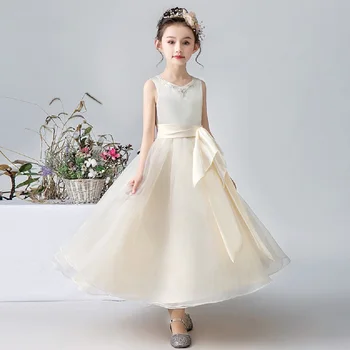 סאטן פרח ילדה שמלות חתונה, מסיבת יום הולדת שמלת שרוול כובע ילד הנסיכה התחרות שמלות Junior שושבינה שמלה