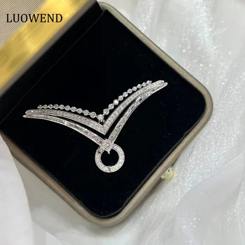 LUOWEND 18K זהב לבן אמיתי יהלומים טבעיים 1.20 קראט שרשרת אופנה בצורת V עיצוב הסיכה מסיבת תכשיטים לנשים