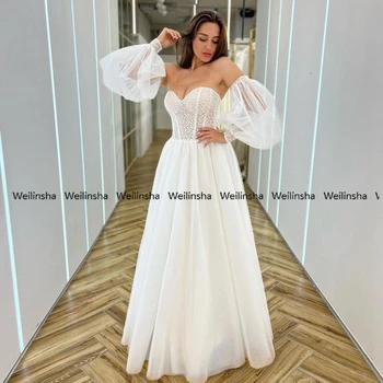 Weilinsha מתוקה נפוח טול חרוזים שמלות חתונה קו חרוזים חרך שמלות כלה 2022 הקיץ החלוק De Mariée חדש