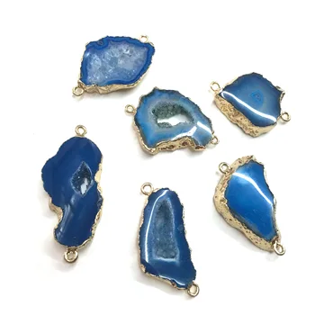 אבן טבעית פרוסה Agates תליונים כפול חור מחבר התכשיטים DIY שרשראות Accessorie גודל 15x30mm-15x35mm