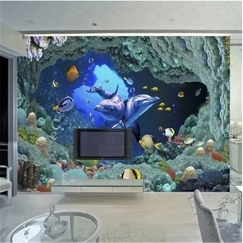 beibehang תמונה מותאמת אישית טפט 3D סטריאוסקופית בסלון טלוויזיה רקע חיפוי קיר העולם מתחת למים 3d ציור קיר טפט