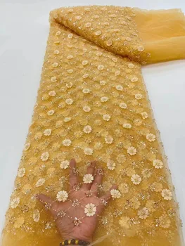 אפריקה צבעוניים, נצנצים בד תחרה עם חרוזים נצנצים על שמלת הכלה יוקרה שמלת ערב צרפתי הניגרי חרוזים תחרה 5 מטר