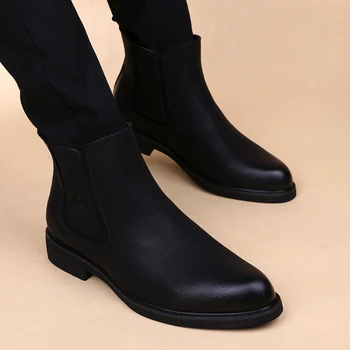 קוריאני מעצב אופנה של גברים מגפי צ ' לסי טבעי נעלי עור סתיו חורף מגף שחור נאה הקרסול botas masculina זפטו