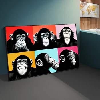 מצחיק אמנות של קוף גרפיטי אמנות פוסטרים, הדפסים צוחק חיות אמנות ציורי בד על הקיר נורדי תמונות אמנות Cuadro