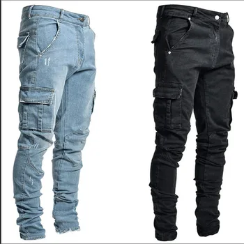 חלונות כיס גברים ג 'ינס מקרית Slim מכנסי ג' ינס מכנסיים זכר גודל פלוס עיפרון מכנסיים ג 'ינס סקיני ג' ינס לגברים