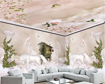 beibehang חלום אופנה תלת מימדי נייר קיר שמיים עננים עמודים רומיים מלא רקע ציור קיר טפט 3d