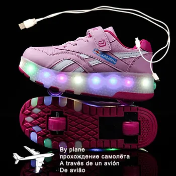 רולר נעלי ספורט לילדים בנים גודל 28-40 LED להאיר נעליים עם גלגלים כפולים USB לטעינה להחליק על נעלי ילדים בנים בנות