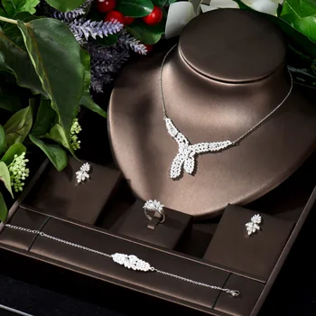 HIBRIDE מלא מיקרו לסלול זרקונים 4pcs שרשרת, עגילים להגדיר עבור נשים כלה תכשיטים לחתונה מסיבת אביזרים N-688