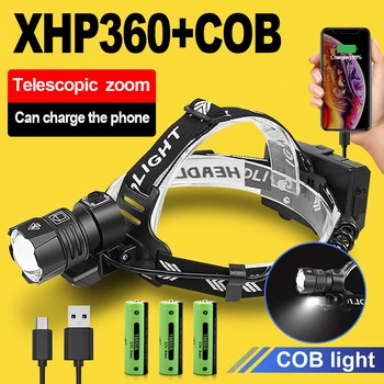 XHP360 חזק פנס LED נטענת USB מנורה XHP90 סופר מבריק מתח גבוה פנס 18650 עמיד למים ראש הפנס