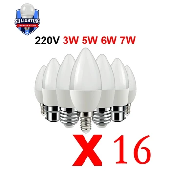 16Pcs Led Bulb C37 3w 5w 6w 7w E14 E27 B22 E14 AC220V-240V חם, לבן קר, לבן אור יום לקישוט הבית מנורה.