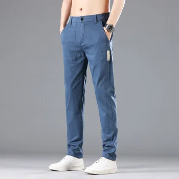 2023 אביב קיץ גברים דק דק מזדמנים מכנסיים Elasticated המותניים קוריאנית עסקים נוח מכנסיים זכר בגדי מותג