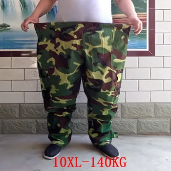 גודל גדול גברים מטען מכנסיים אלסטיים במותניים בתוספת גודל 8XL 9XL 10XL הסוואה צבא ירוק הדלת 140KG בסגנון צבאי מכנסי העבודה